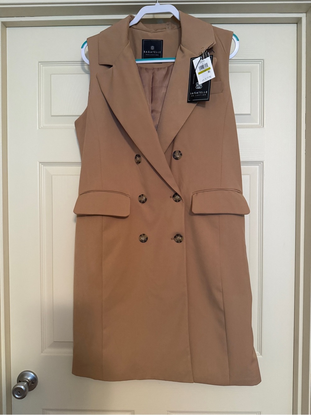 bagatelle Sleeveless Double-Breasted Vest Dress in Camel Tan size 14 NWT